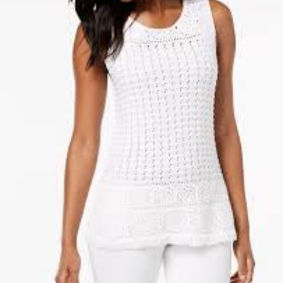 Style & Co Sleeveless Crochet Top, Petite Small, White - Picture 2 of 5